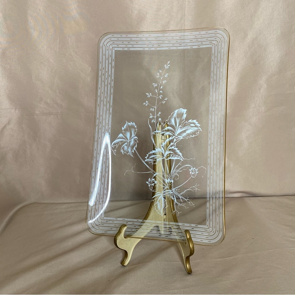 Vintage Gold Rim Etched Rectangular Plate